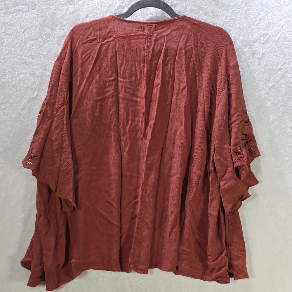 Maurices Terracotta Open-Front Cardigan Lace Accents Bell Sleeves Sz XXL - Picture 2 of 6